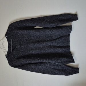 Theory Kippy Speranza V-Neck Sweater Gray Speckled Wool Blend Knit, Size XL